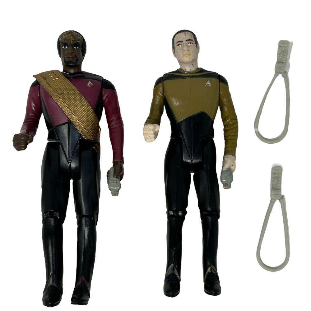Lot of 2 Vintage Star Trek Action Figures Worf Lt Commander Data Speckled Face